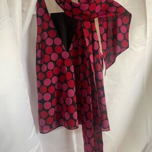 Polka Dot Silk Tank with Scarf - Pink & Red